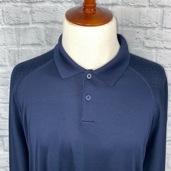 Adidas clima cool Longsleeve 2 button collar shirt navy blue men sz XXL - Picture 2 of 8